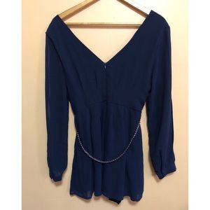 Flowy Short Romper (w/belt, Navy)